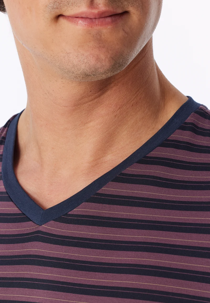 Schlafanzug Dunkelblau/Bordeaux gestreift - Long Life Soft