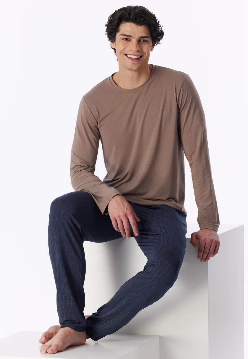 Schlafanzug Beige/Blau gemustert - Long Life Soft