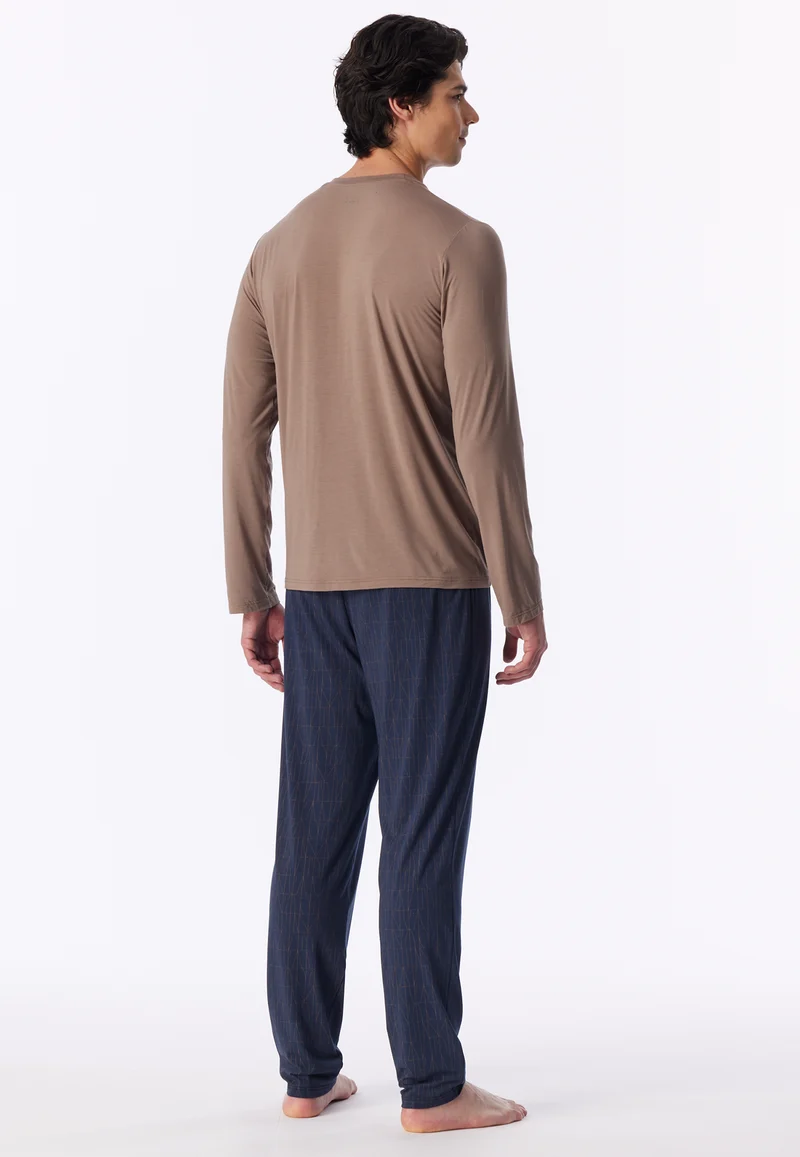 Schlafanzug Beige/Blau gemustert - Long Life Soft