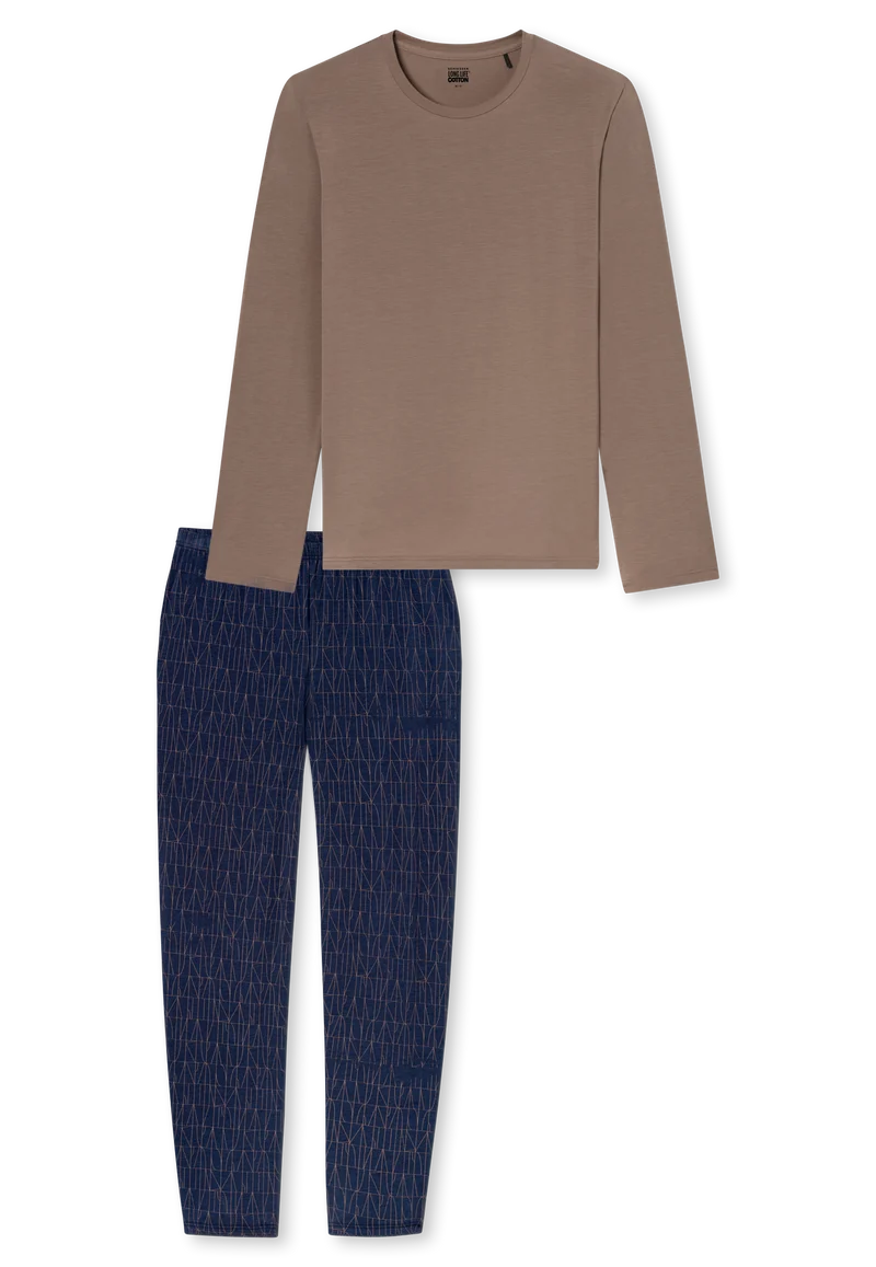 Schlafanzug Beige/Blau gemustert - Long Life Soft