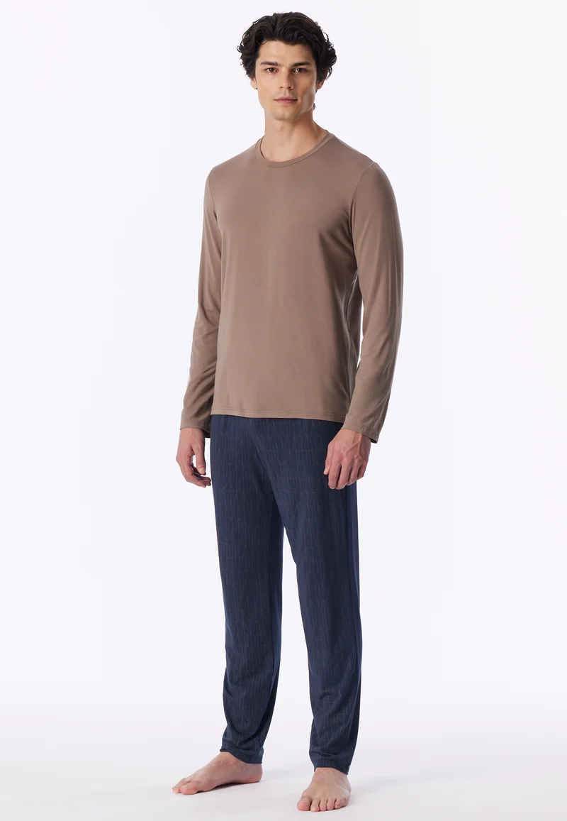 Schlafanzug Beige/Blau gemustert - Long Life Soft
