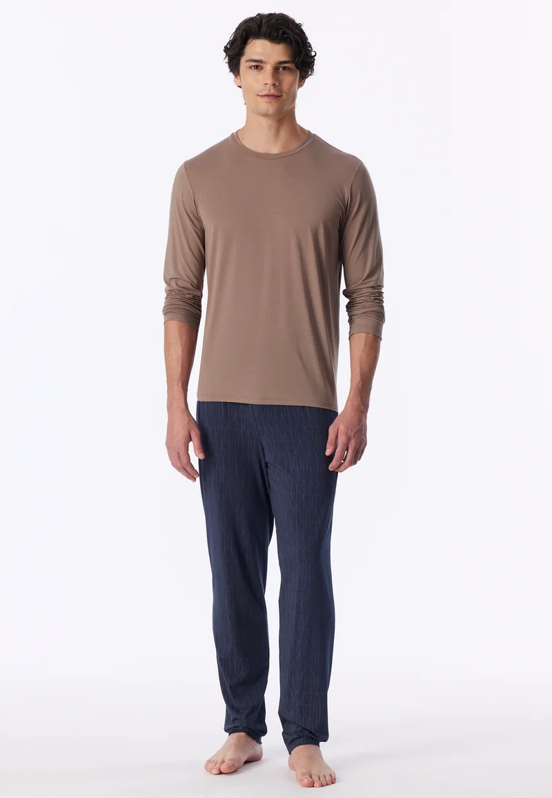 Schlafanzug Beige/Blau gemustert - Long Life Soft