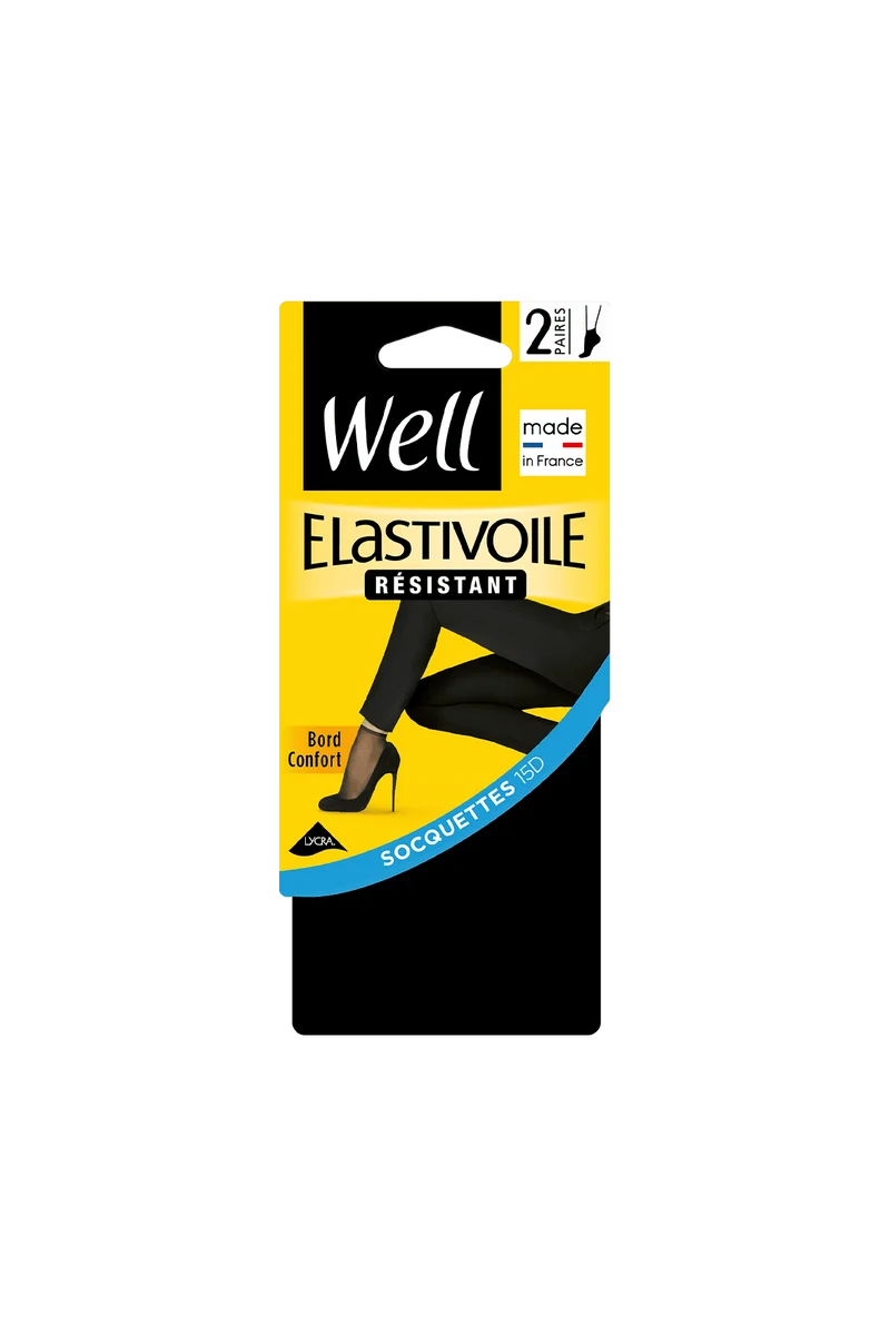 Lot de 2 paires de Socquettes Transparentes 17D Elastivoile Résistant - Noir