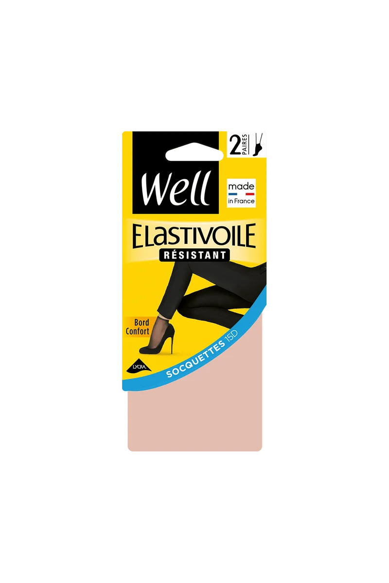 Lot de 2 paires de Socquettes Transparentes 17D Elastivoile Résistant - Beige naturel