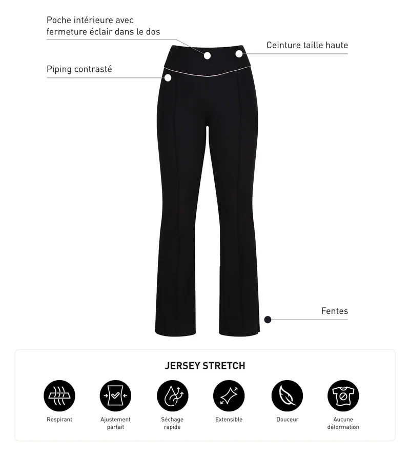 Pantalon de sport évasé pour femme en jersey stretch Noir Dim Move
