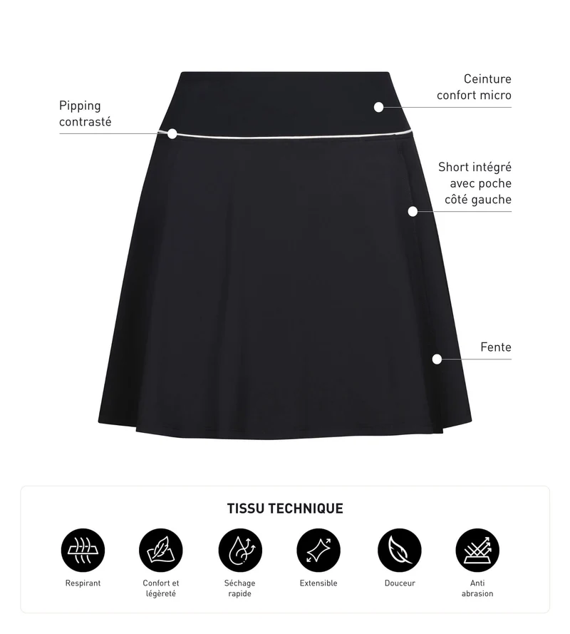 Jupe short de sport femme en microfibre Noire Dim Move