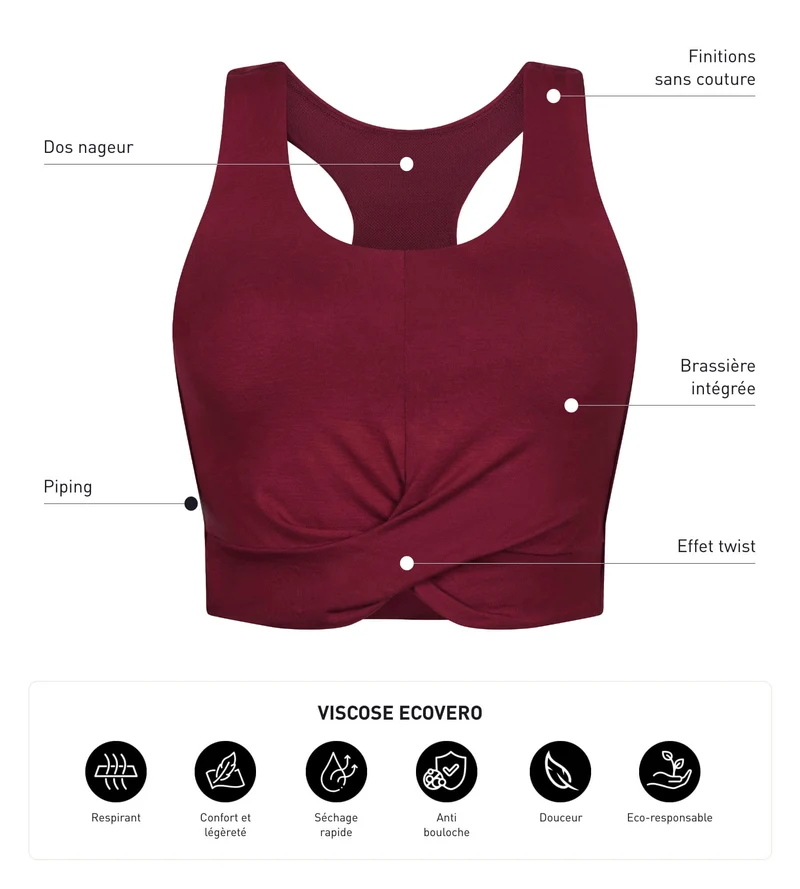 Débardeur de sport femme Bordeaux avec brassière intégrée Dim Move