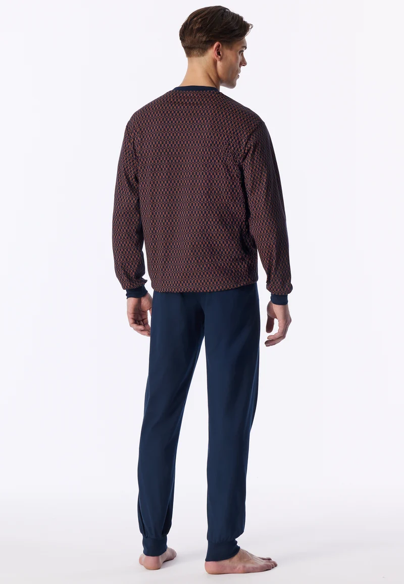 Schlafanzug mit Bündchen Blau/Orange gemustert - Comfort Nightwear