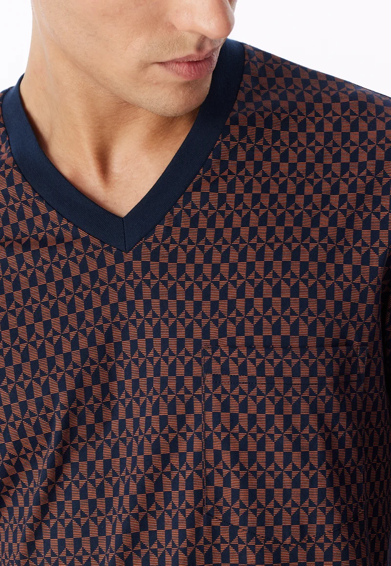 Schlafanzug mit Bündchen Blau/Orange gemustert - Comfort Nightwear