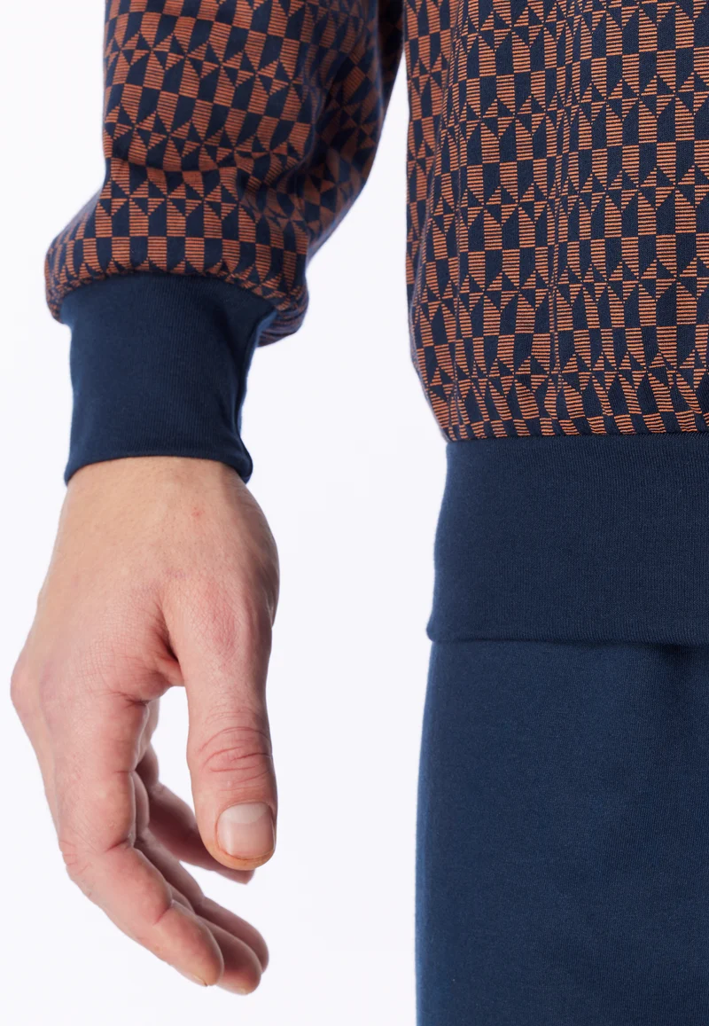 Schlafanzug mit Bündchen Blau/Orange gemustert - Comfort Nightwear