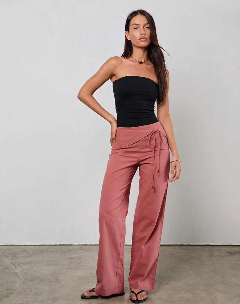 Pantalon Cursa en lin rouge toscan avec ceinture