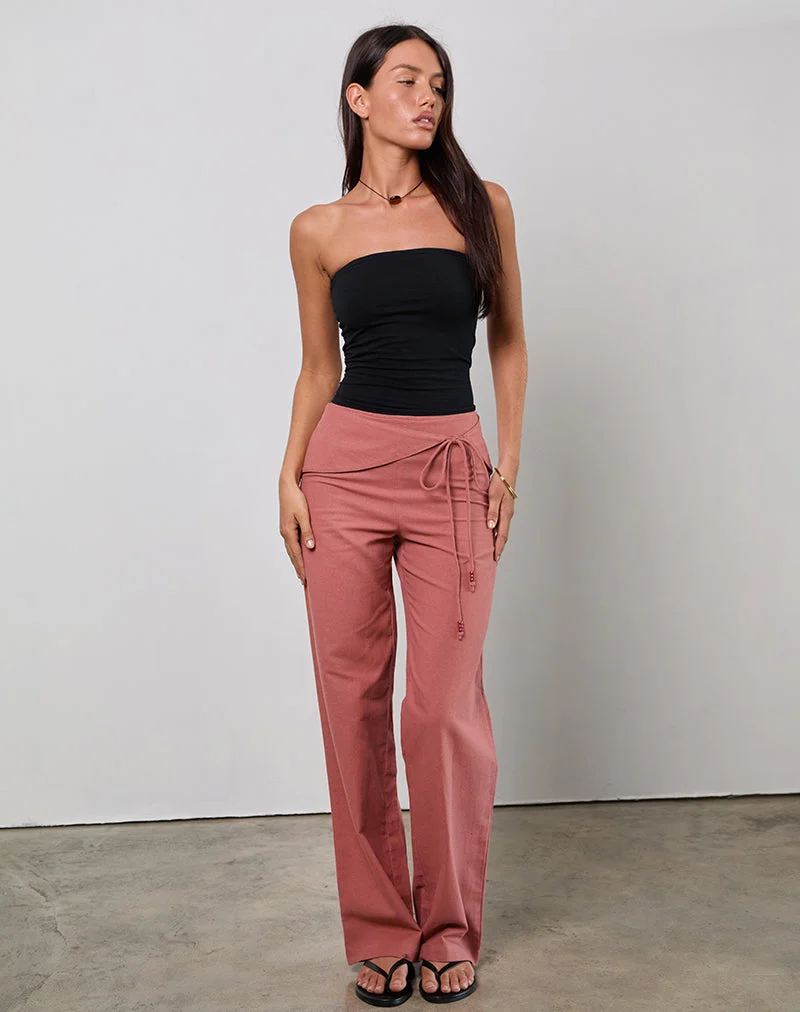 Pantalon Cursa en lin rouge toscan avec ceinture