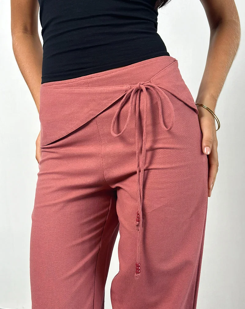 Pantalon Cursa en lin rouge toscan avec ceinture