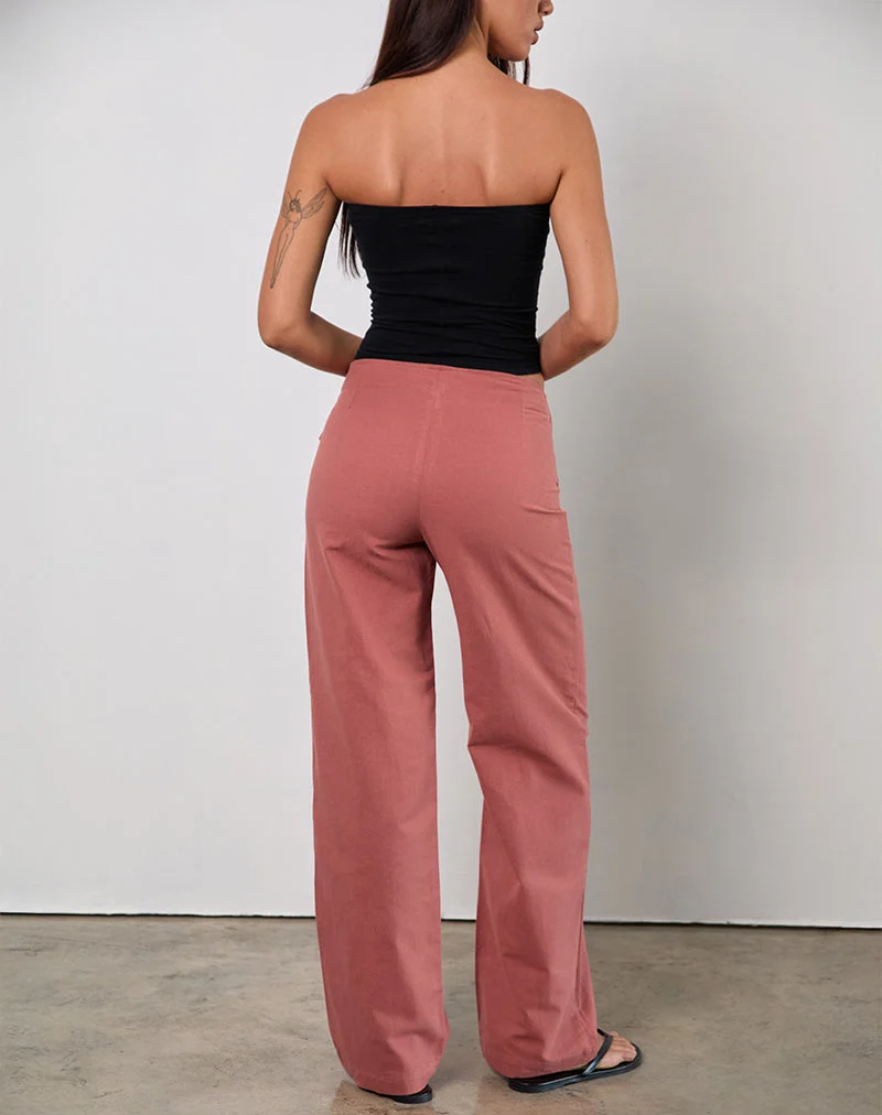 Pantalon Cursa en lin rouge toscan avec ceinture