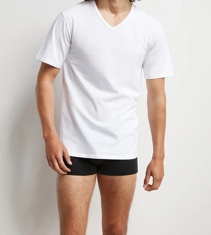 Lot de 2 Tshirts homme thermorégulateur en coton blanc col V Regul Activ