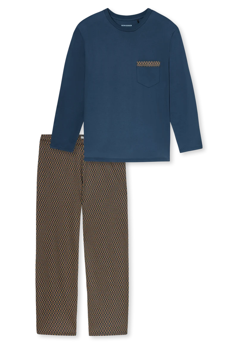 Schlafanzug Blau/Braun gemustert - Comfort Nightwear