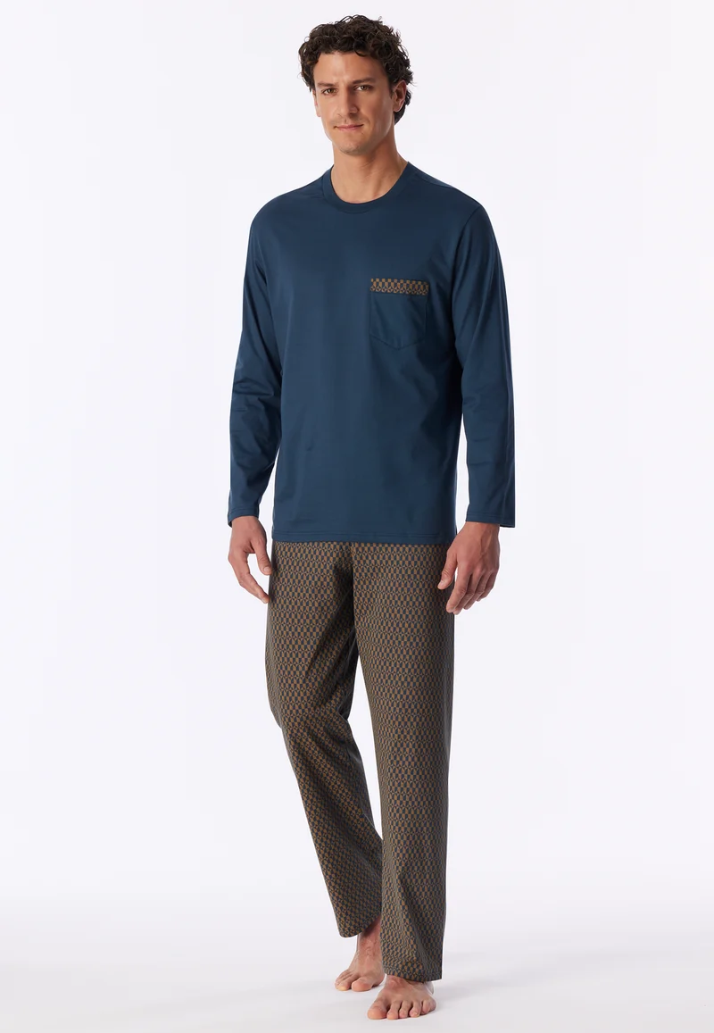 Schlafanzug Blau/Braun gemustert - Comfort Nightwear