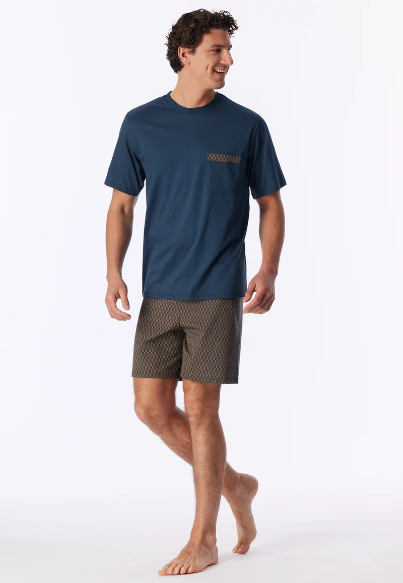 Schlafanzug kurz Blau/Braun - Comfort Nightwear