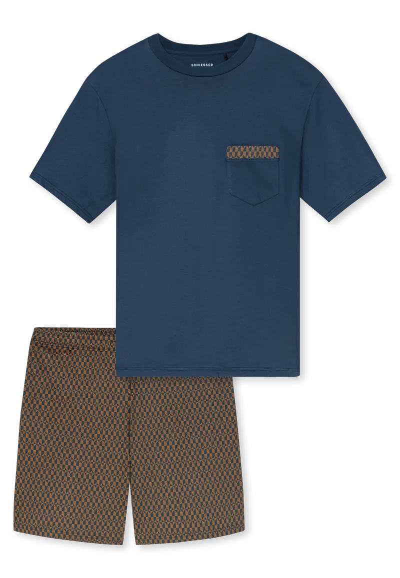 Schlafanzug kurz Blau/Braun - Comfort Nightwear