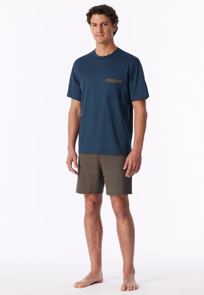 Schlafanzug kurz Blau/Braun - Comfort Nightwear