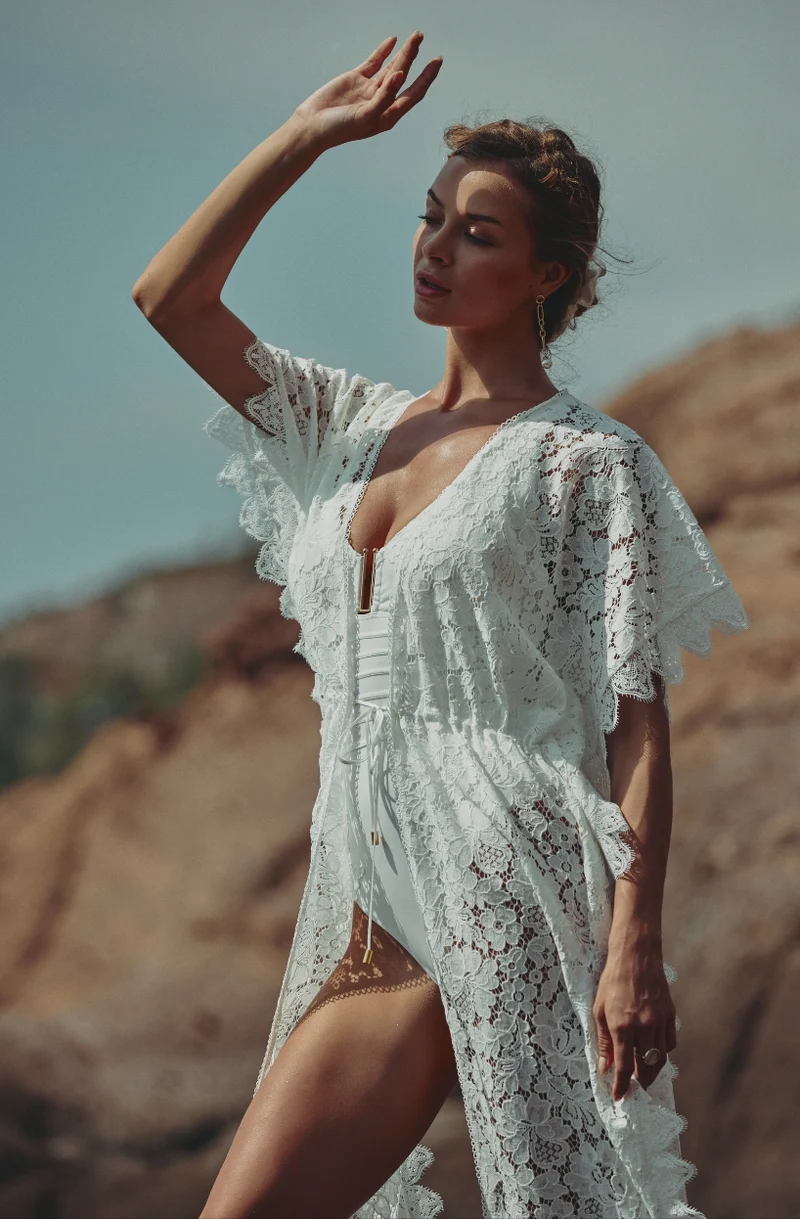 Tunique de plage en dentelle blanche Céleste