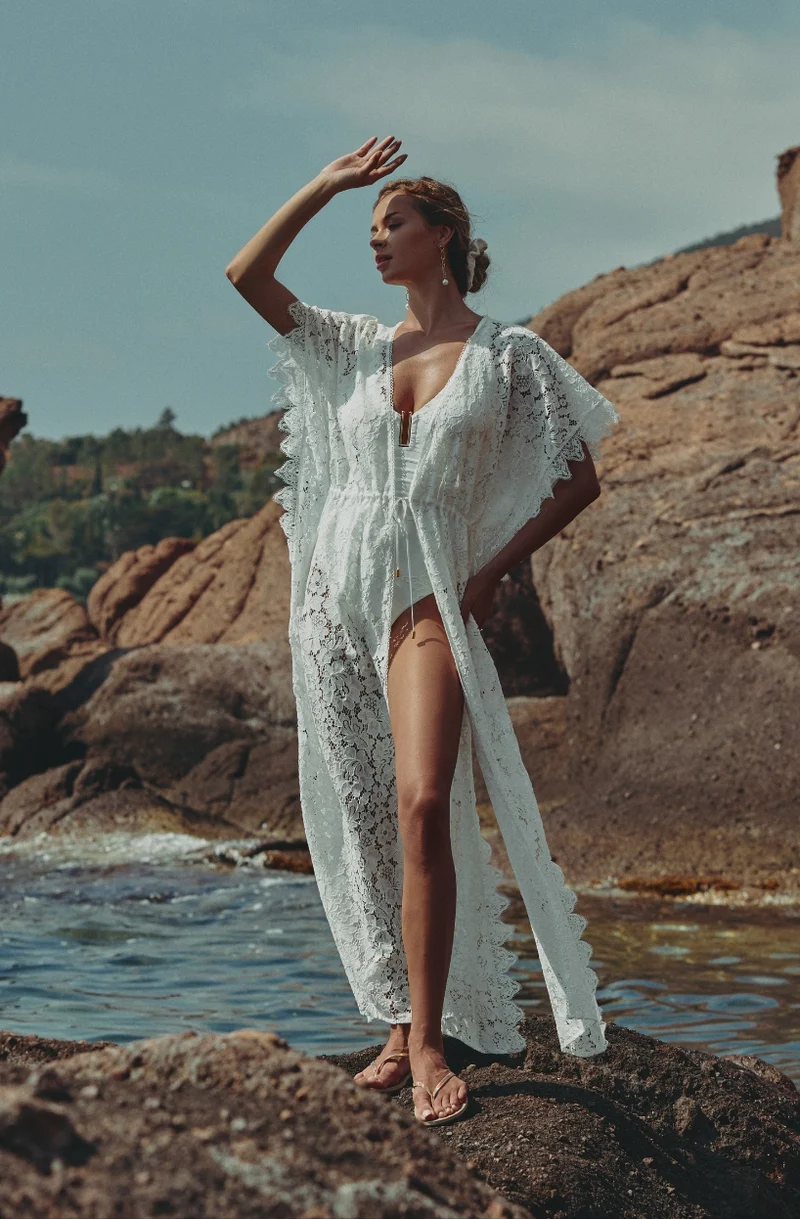 Tunique de plage en dentelle blanche Céleste