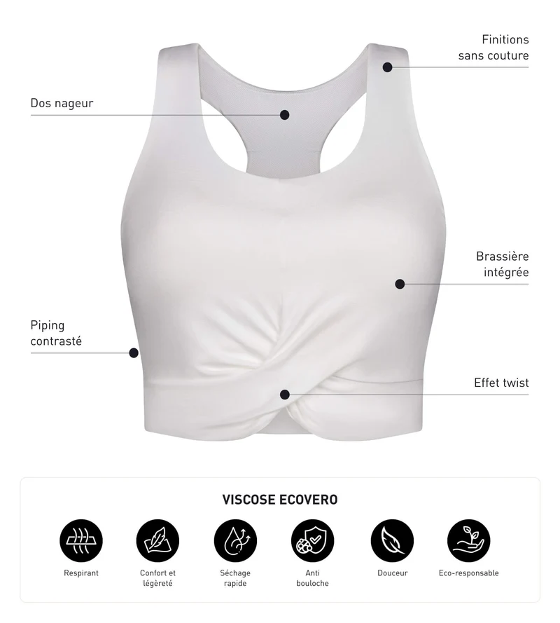 Débardeur de sport femme Écru en viscose avec brassière Dim Move