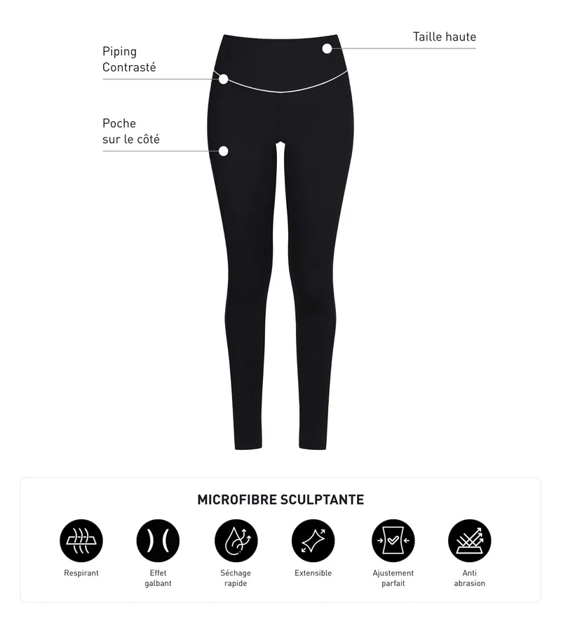 Legging de sport femme en microfibre sculptante noire Dim Move