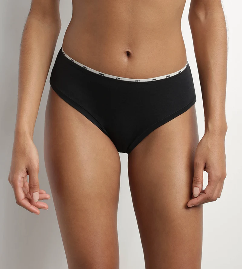 Slip femme en coton modal Noir à galon Beige Dim Icons Essentiel