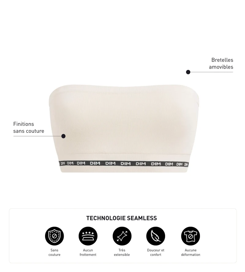 Soutien-gorge bandeau en modal polyamide Beige sans armature Dim Icons Seamless
