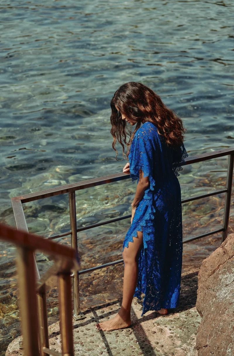Tunique de plage en dentelle bleue Céleste