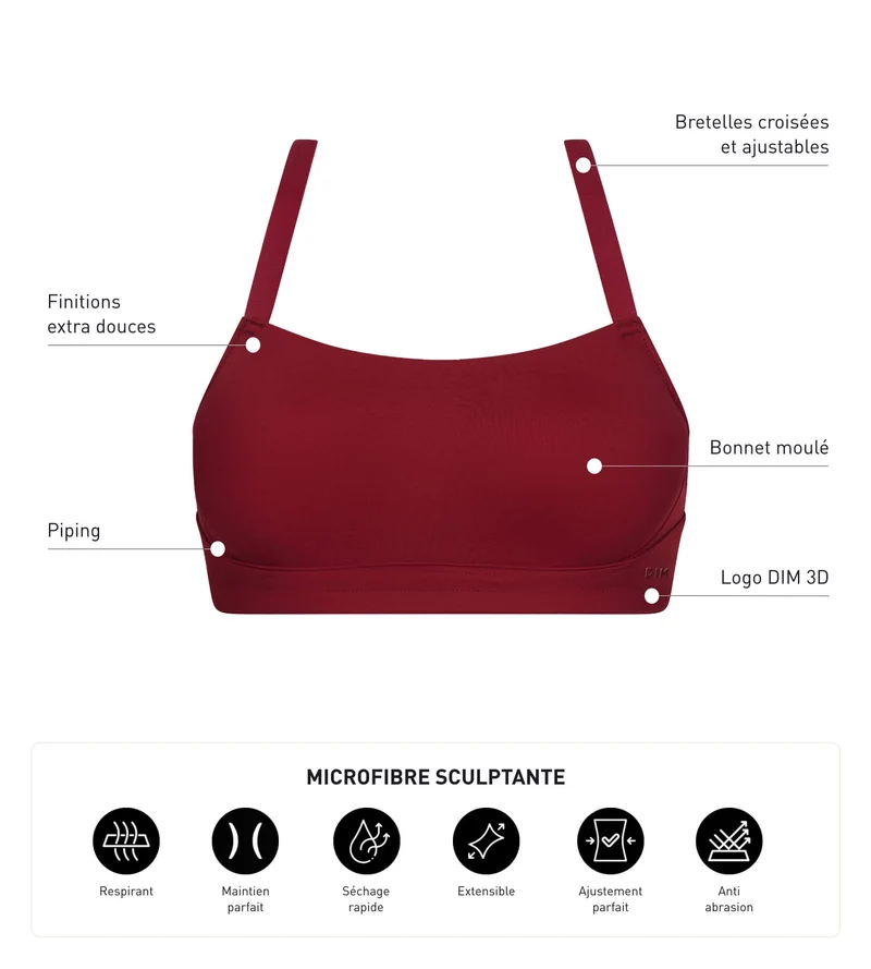 Soutien-gorge de sport en microfibre sculptante Bordeaux Dim Move