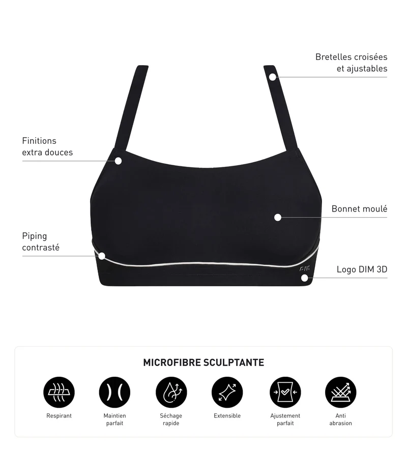 Soutien-gorge de sport en microfibre sculptante noire Dim Move