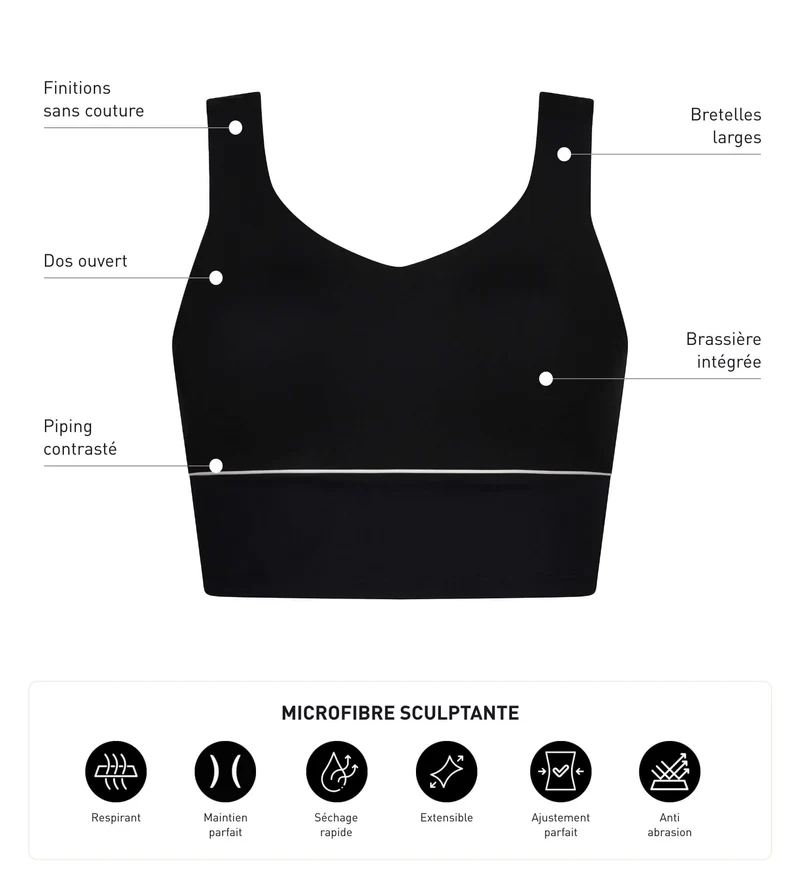Brassière longue en microfibre sculptante noire Dim Move