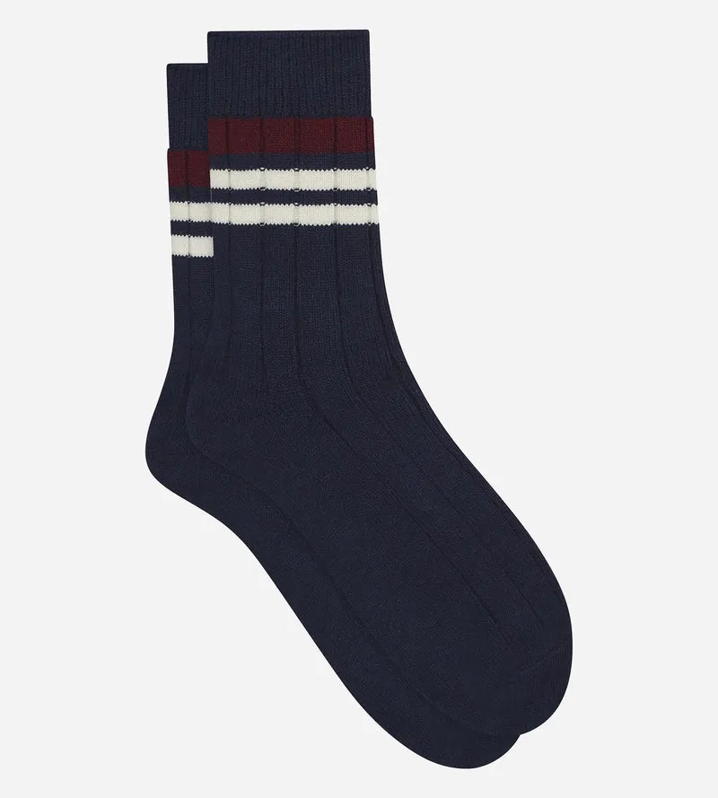 Chaussettes homme en maille côtelée à rayures Marine Dim Bambou