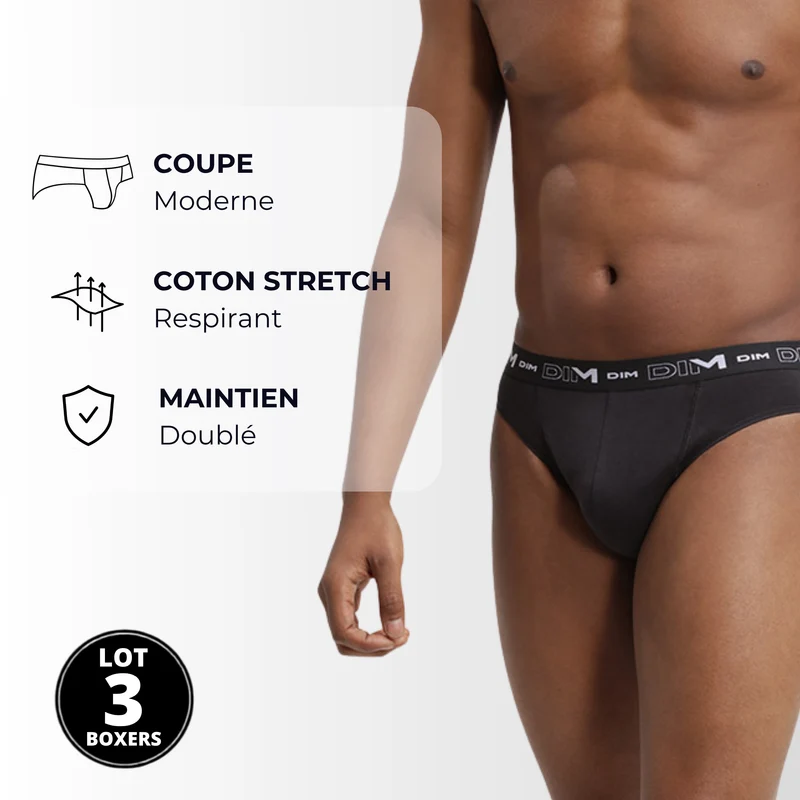 Lot de 3 slips noir Homme en coton stretch