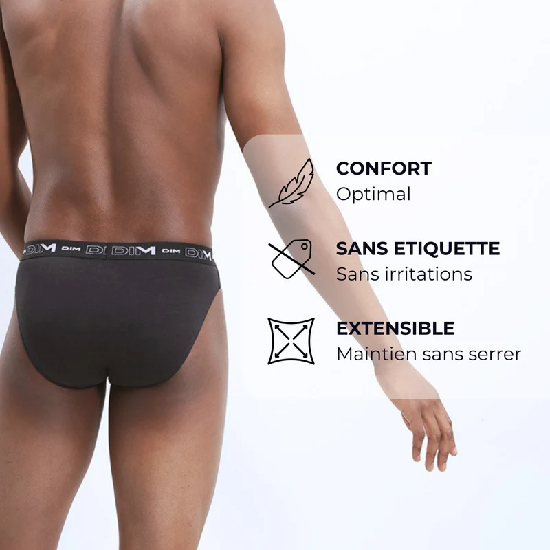Lot de 3 slips noir Homme en coton stretch