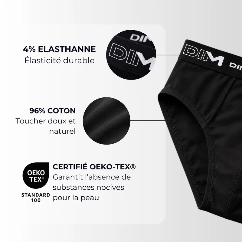 Lot de 3 slips noir Homme en coton stretch