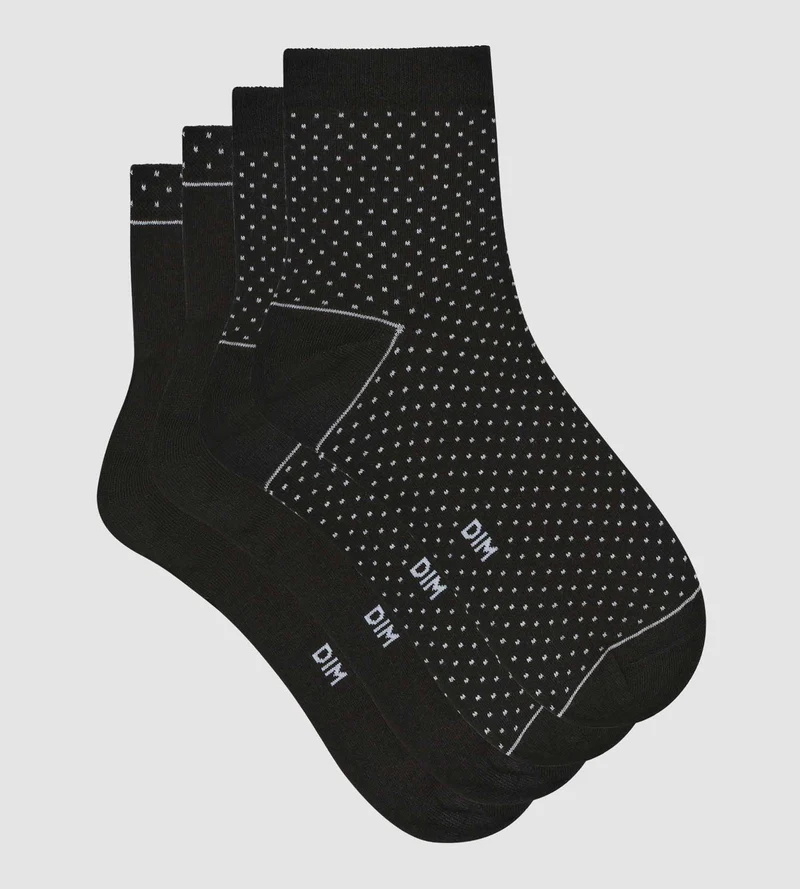 Lot de 2 paires de chaussettes femme en coton bio à pois Noir Dim Good