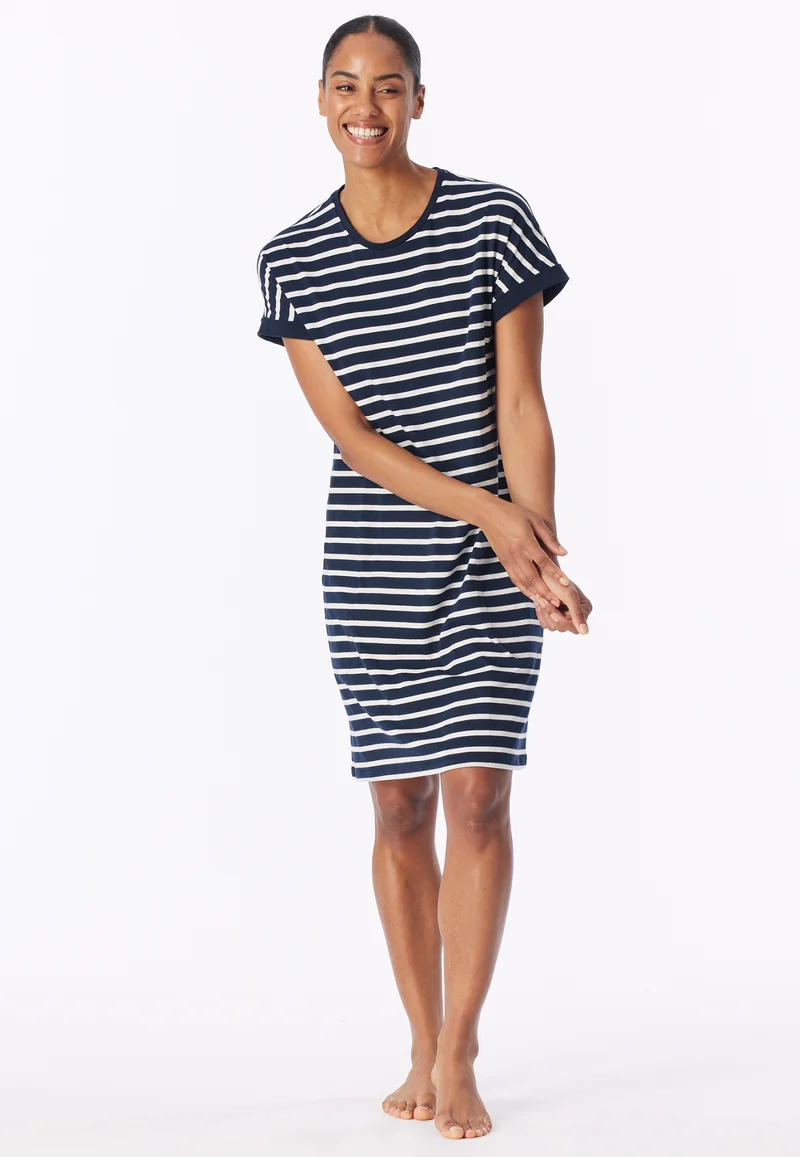 Nachthemd kurzarm Dunkelblau gestreift - Casual Essentials