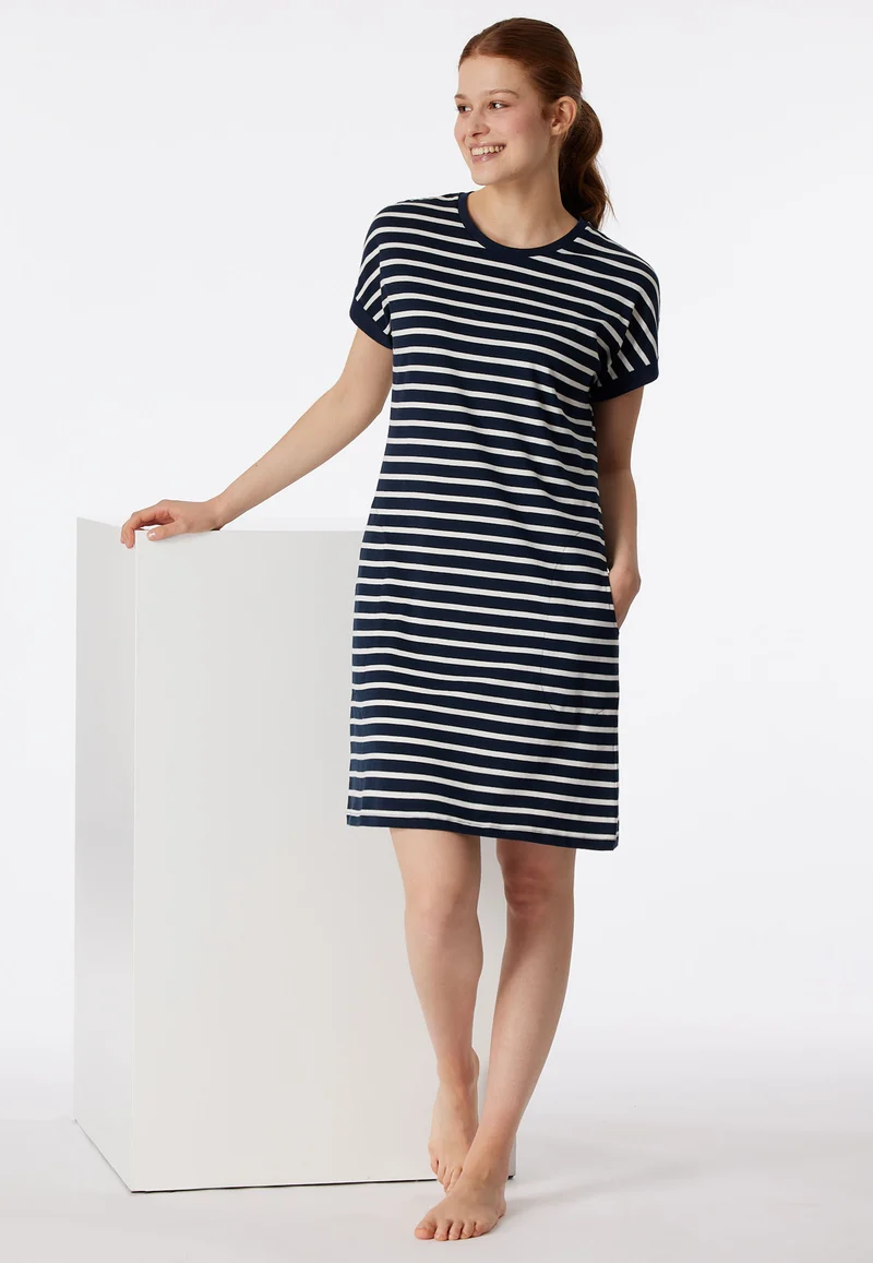 Nachthemd kurzarm Dunkelblau gestreift - Casual Essentials