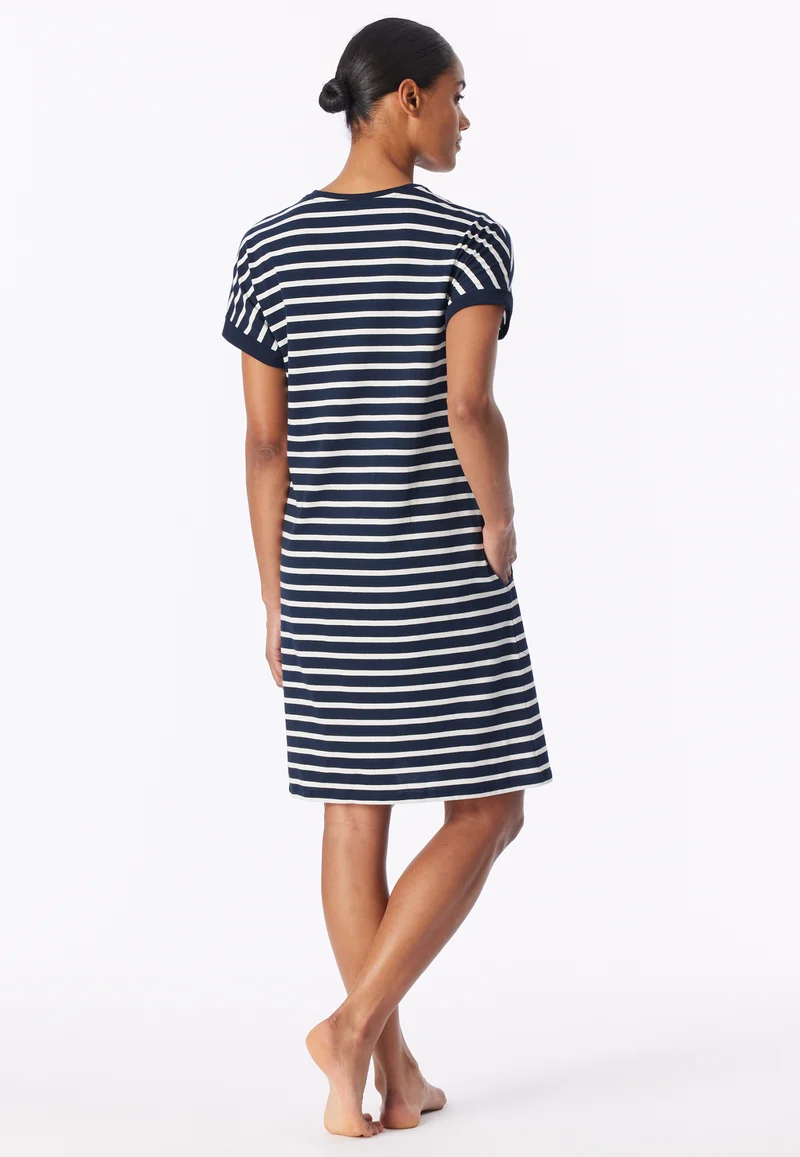Nachthemd kurzarm Dunkelblau gestreift - Casual Essentials