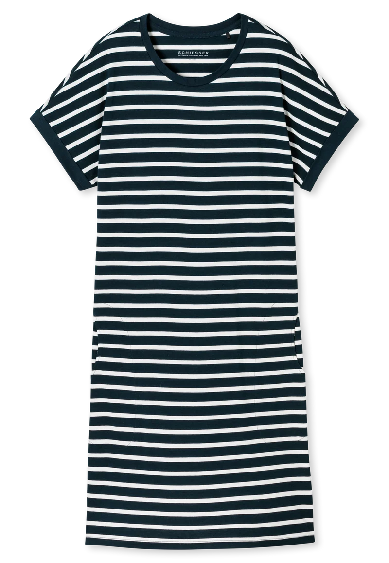 Nachthemd kurzarm Dunkelblau gestreift - Casual Essentials