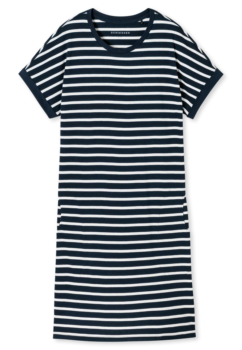 Nachthemd kurzarm Dunkelblau gestreift - Casual Essentials