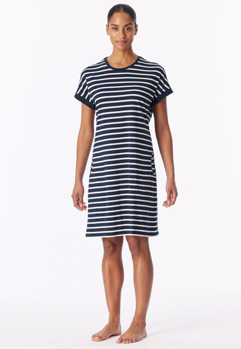 Nachthemd kurzarm Dunkelblau gestreift - Casual Essentials