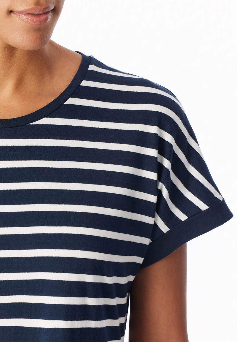 Nachthemd kurzarm Dunkelblau gestreift - Casual Essentials