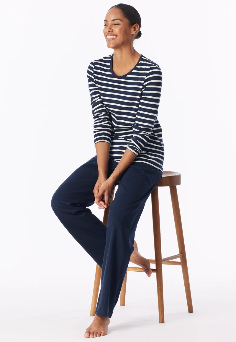 Schlafanzug Dunkelblau gestreift - Casual Essentials