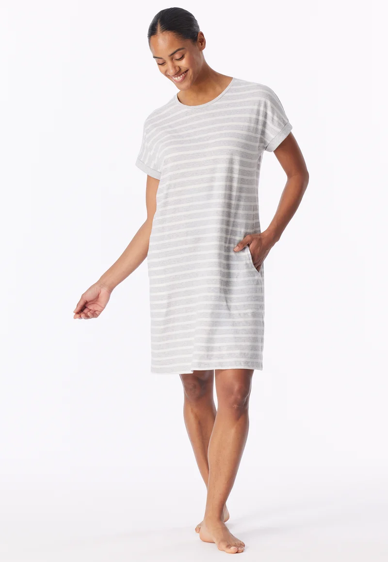 Nachthemd kurzarm Grau gestreift - Casual Essentials