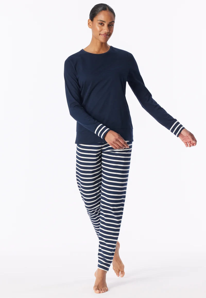 Schlafanzug mit Bündchen Dunkelblau gestreift - Casual Essentials