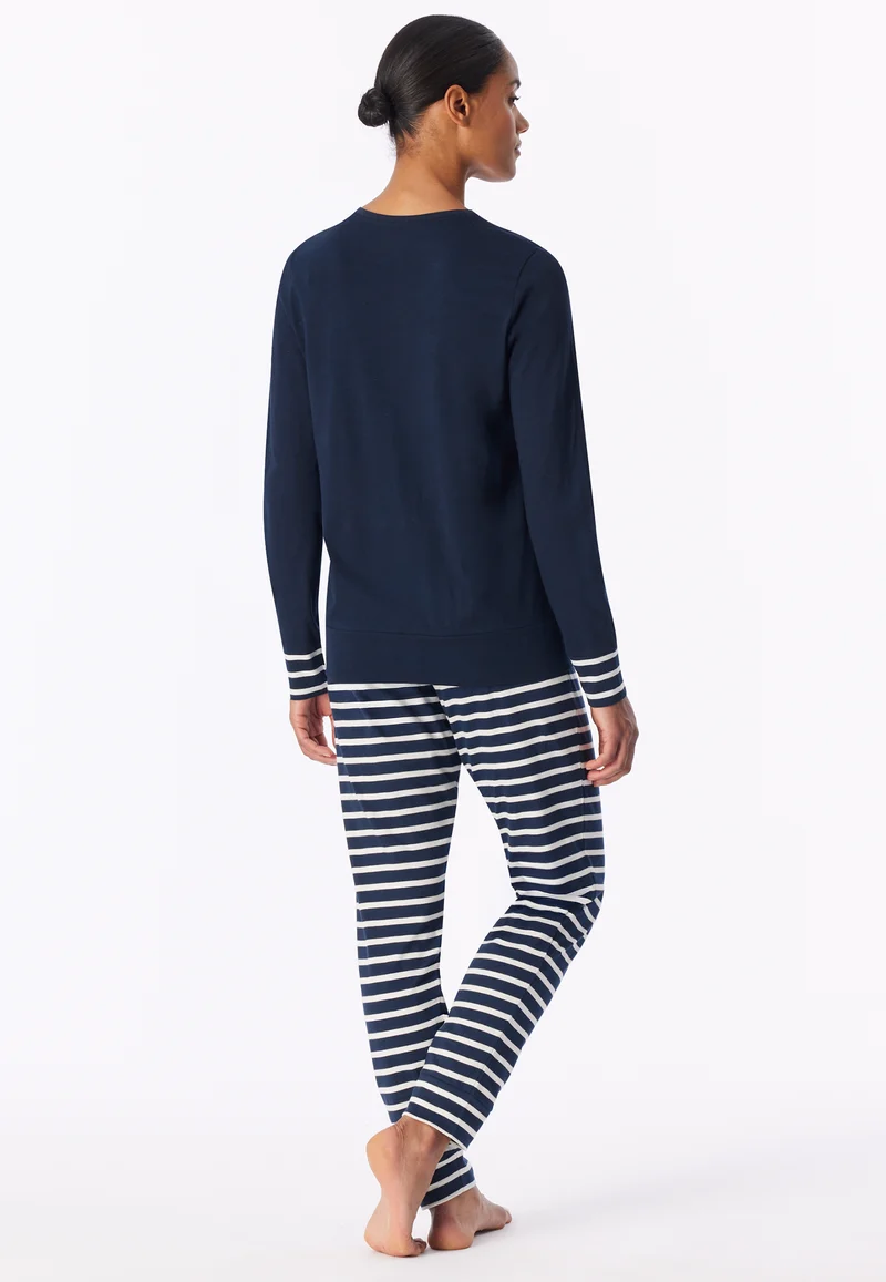 Schlafanzug mit Bündchen Dunkelblau gestreift - Casual Essentials